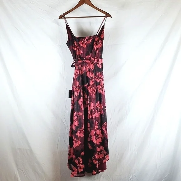 NWT Lulus‎ Winning Your Heart Burgundy Floral Lurex Wrap Midi Dress - Picture 7 of 9